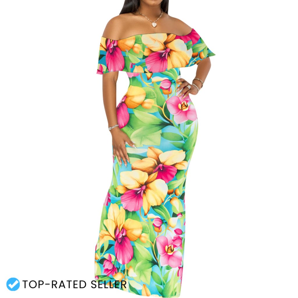 Off Shoulder Maxi Dress Formal Elegant Bodycon Floral Evening Gown